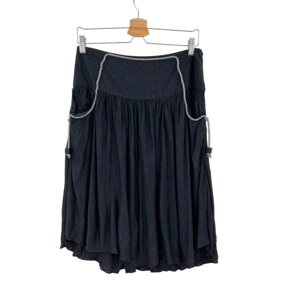 Stella McCartney Navy Blue Jersey Rope Embroidered Pleated Skirt Size 40 US 4-6
